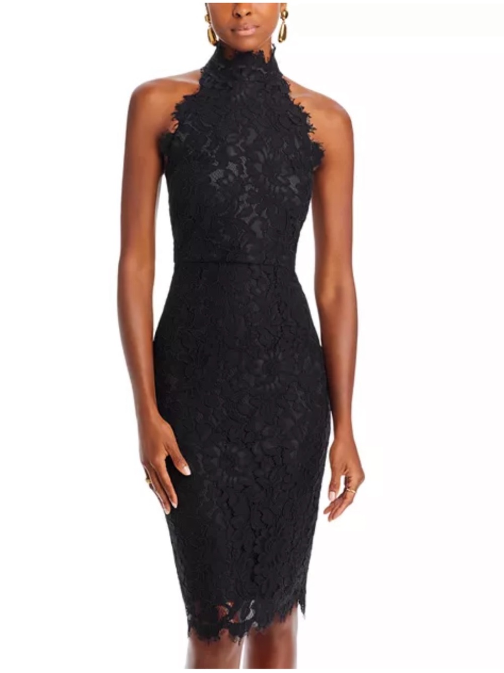 Eliza J Black Lace Sheath High-Neck Midi Dress